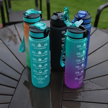 1000ml Sports Water Bottle High Temperature Resistant Straw Cup Frosted Water Cup Plastic Cup with Time Scale Drinking Cup 3