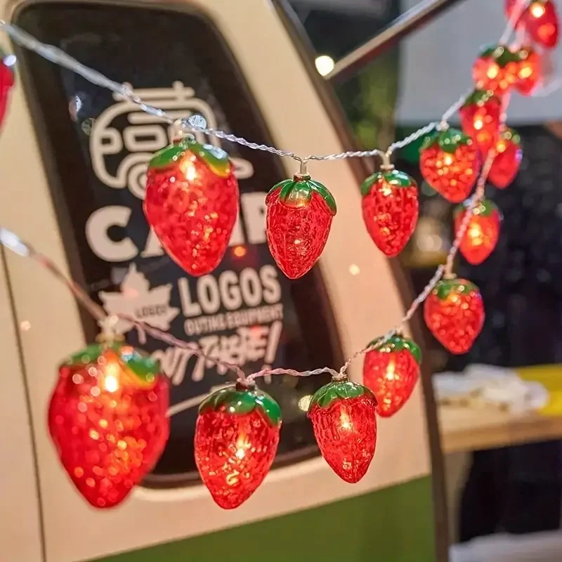 LED Fairy Lights 1PC 10/20/30/40 LED Strawberry Fairy Lights Battery Operated Fruit String Lights For Indoor Outdoor Bedroom Holiday Decoration