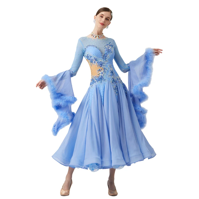 B-23151 New Women Modern Dance Rhinestone Color Diversity Dress Ballroom National Standard Waltz Competition Performance