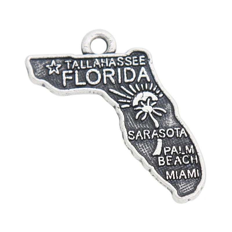 Fashion Double Side Alloy Florida State Map Charms Usa Tallahassee City Map Charms 19*22Mm 50 Pezzi Aac583