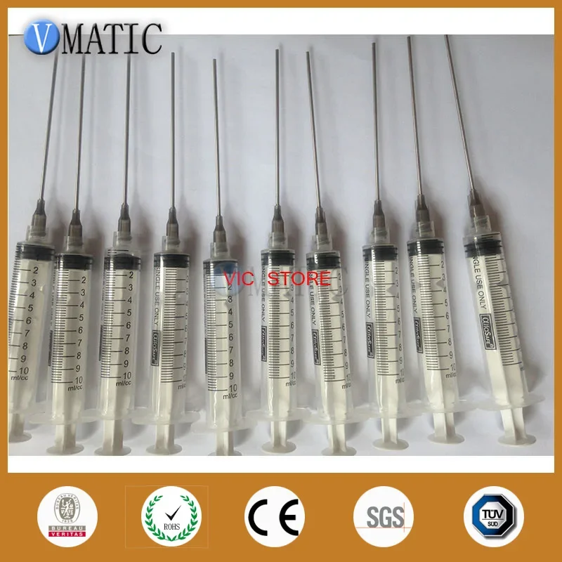 Non Sterilized 10ml/cc Plastic Syringe 16G Luer Lock Dispensing Needle Tips 9.5cm 95mm Tubing Length 10 Sets