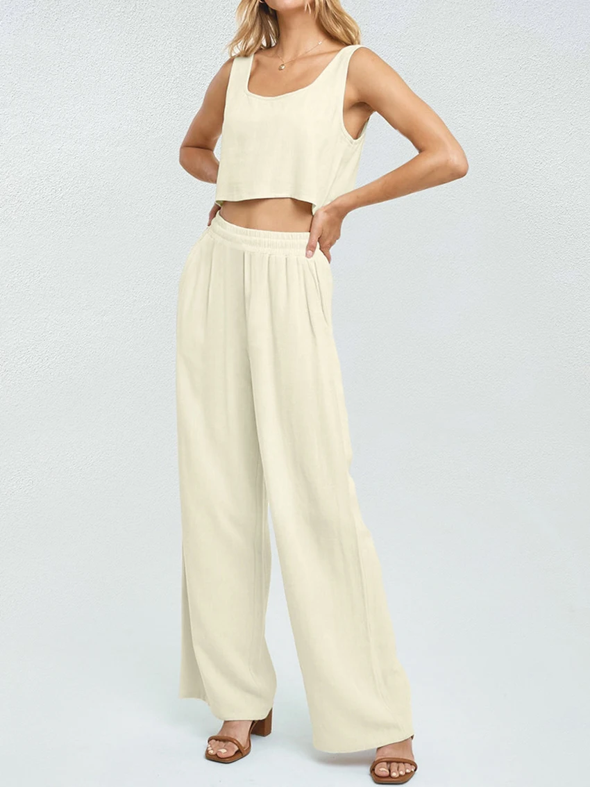 Marthaqiqi New Summer Ladies Sleepwear Set Sexy Tank Tops Pajamas Crop Top Nightgowns Pants Casual Women Nightwear 2 Piece Suit