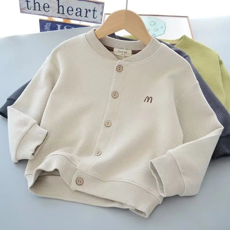 

Children's Twill Cotton Cardigan Spring and Autumn 2023 New Fashion Boys and Girls Baseball Uniform Sports All-Matching Top