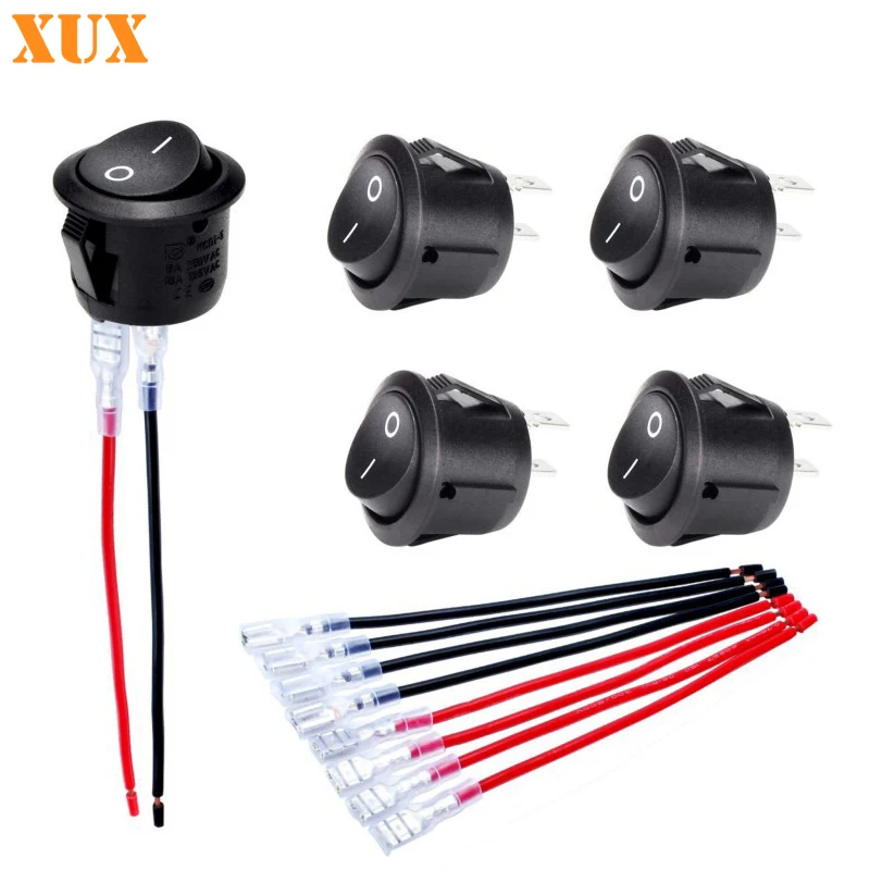 5pcs Round Rocker Switch MINI Toggle ON/OFF 2 Pin SPST Push Button ...