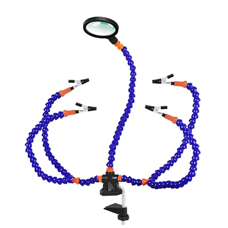 Third Hand Helping Hands Soldering Station Tool with 3X Magnifier 5 Flexible Arms Welding Repair PCB Holder