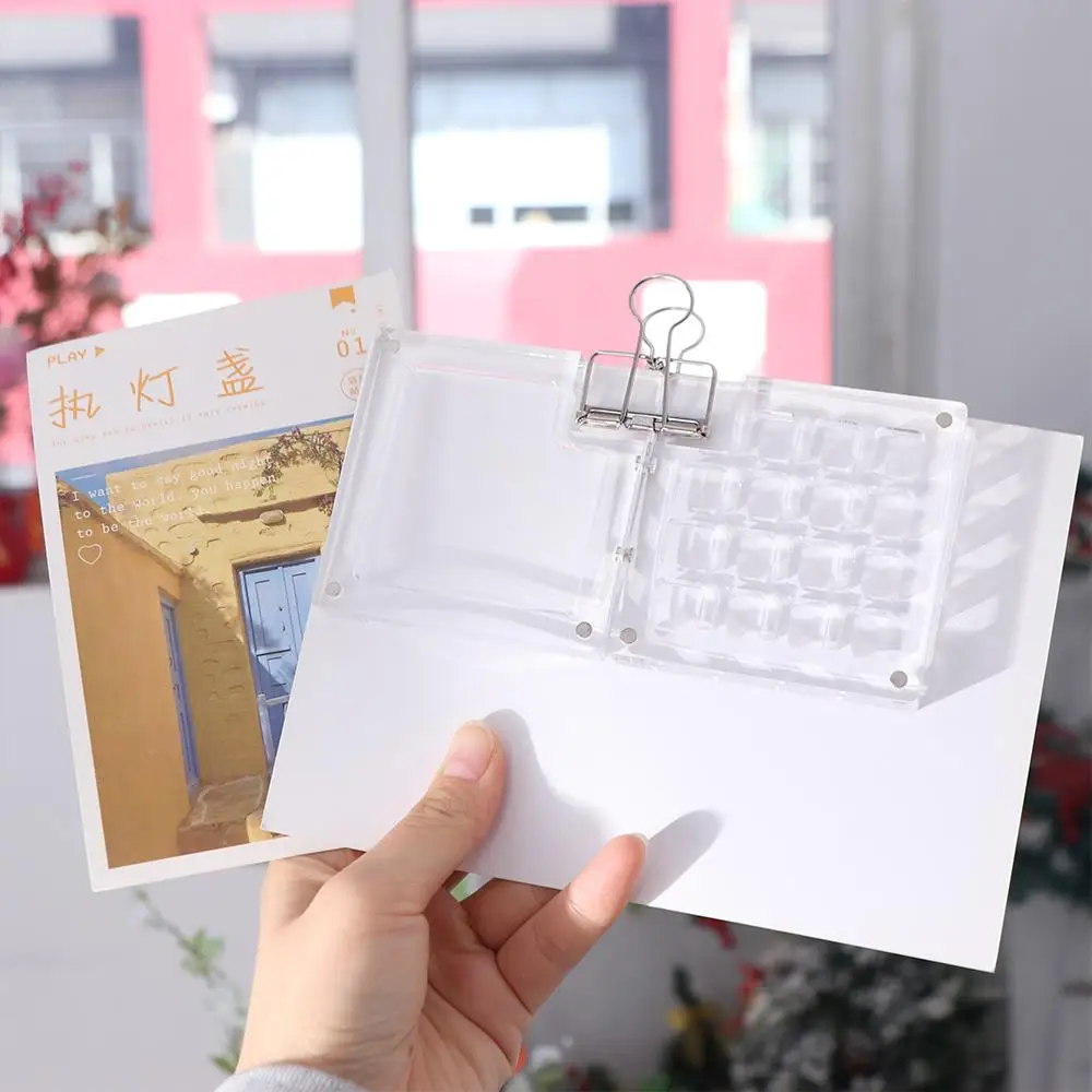 미술 용품 ??아크릴 수채화 물감 팔레트 미니 접이식 페인트 안료 상자 8/15 그리드 방수 빈 페인트 상자 학생