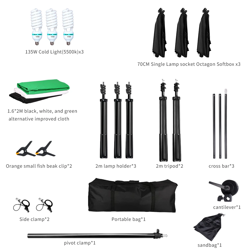 

SH 2x2 Photography Backdrops Stand,3Pcs Bulbs Green Screen Softbox Continuous Light Kit For Photo Studio Portrait Video Shooty
