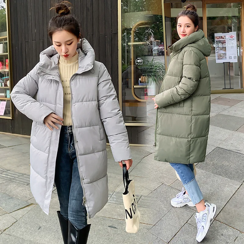 

2023 Winter New Winter Mid-length Over-the-knee Down Padded Jacket Female Korean Version Thickened Hooded Simple Bread Jacket