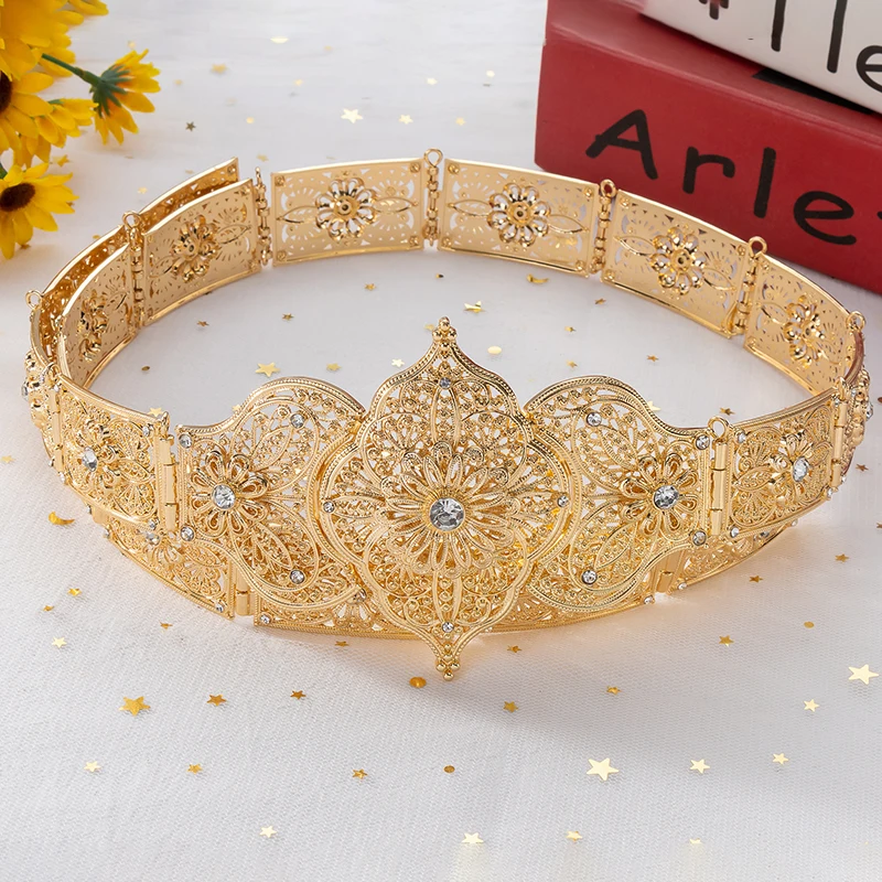 Fatima Luxury Morocco Crystal Wedding Dress Gold And Silver Color Metal Belt Jewelry For Women waist Chain