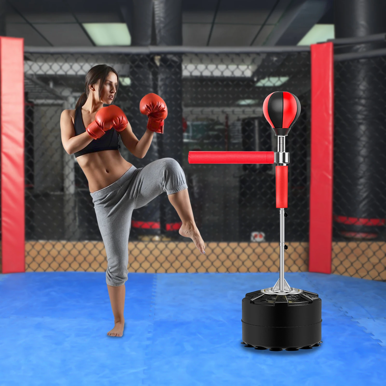 Verstellbarer Boxsack für die Boxreaktion mit Ständer, Trainingsassistent 360° ° Rotierende Reaktionsstange, flexibler Schwenkarm – Detail 1
