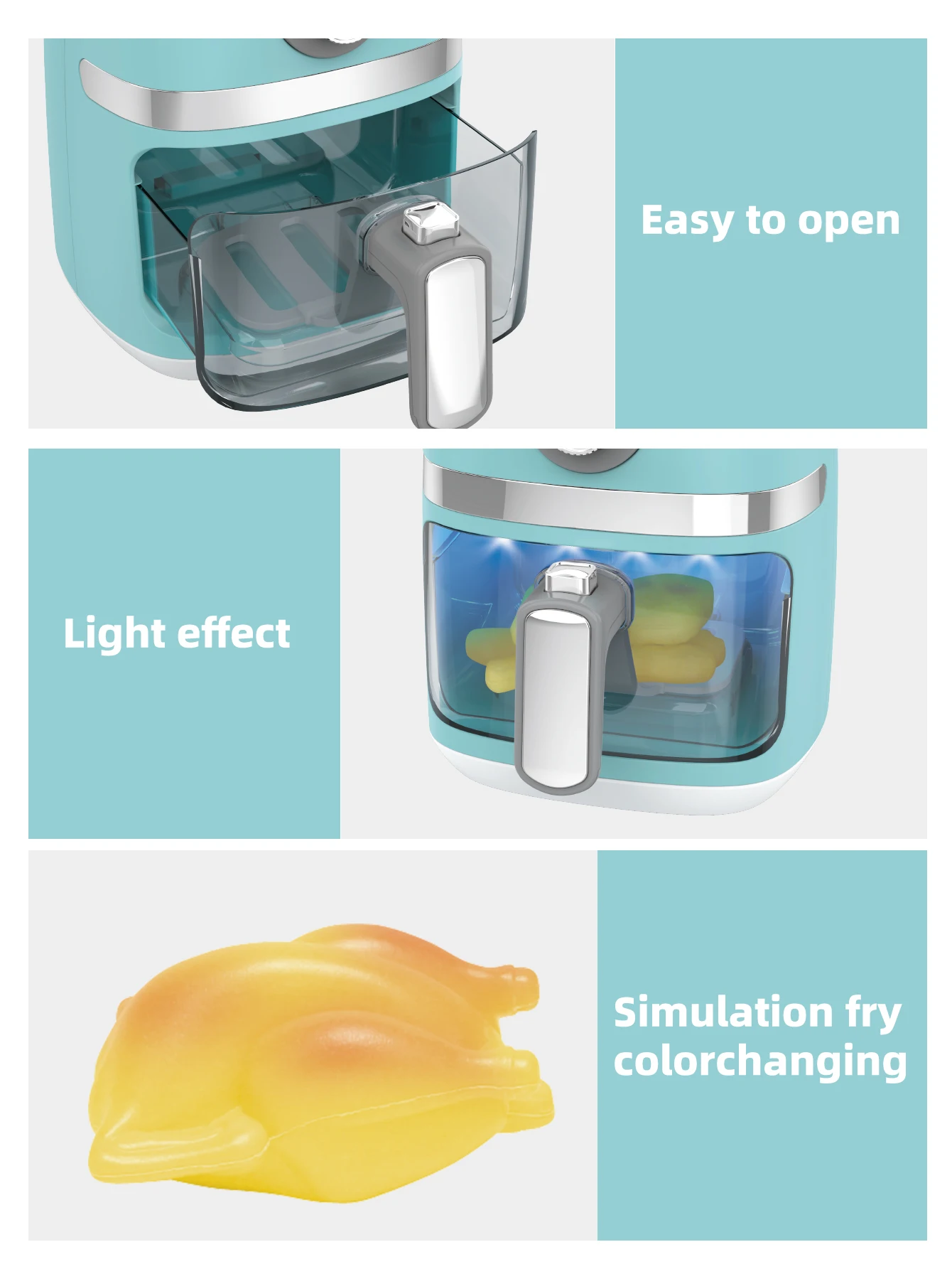 Air Fryer Kids Kitchen Playset Accessories Pretend Chef Cooking BBQ Game Play with Lights, Sounds 2