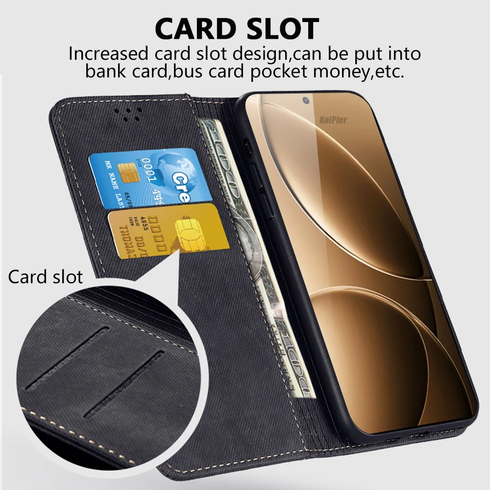 Luxury Leather Flip Wallet Case with Card Slot and Magnetic Closure - Ultra Denim Texture Cover