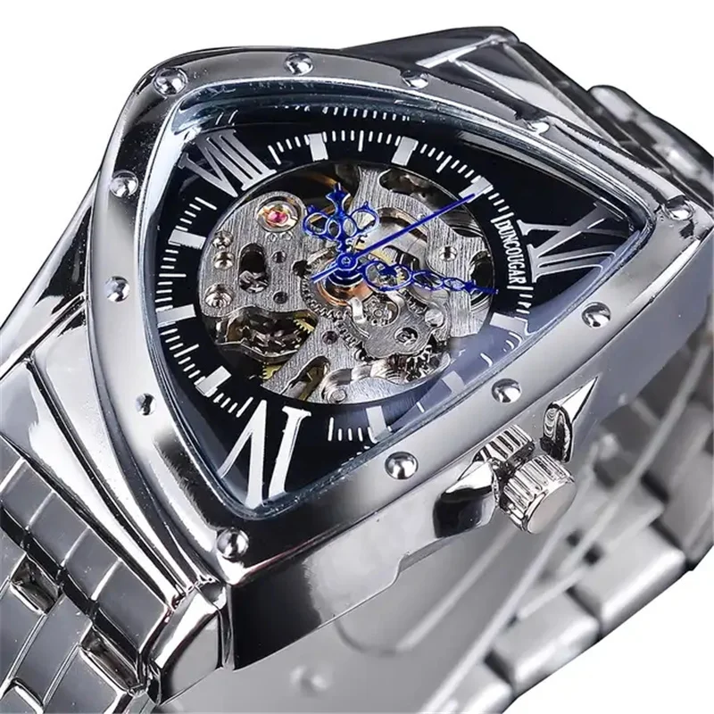 FORSINING Men Skeleton Automatic Mechanical Gold Vintage Watch Triangle Wristwatch for men