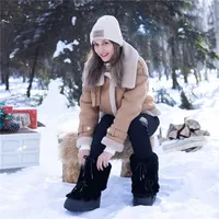 2025 Winter Snow Boots Women Boots Fluffy Furry Fuzzy Faux Fur Boots Lace Up Middle Calf Platform Pink Black White Ski Boots - Image 2