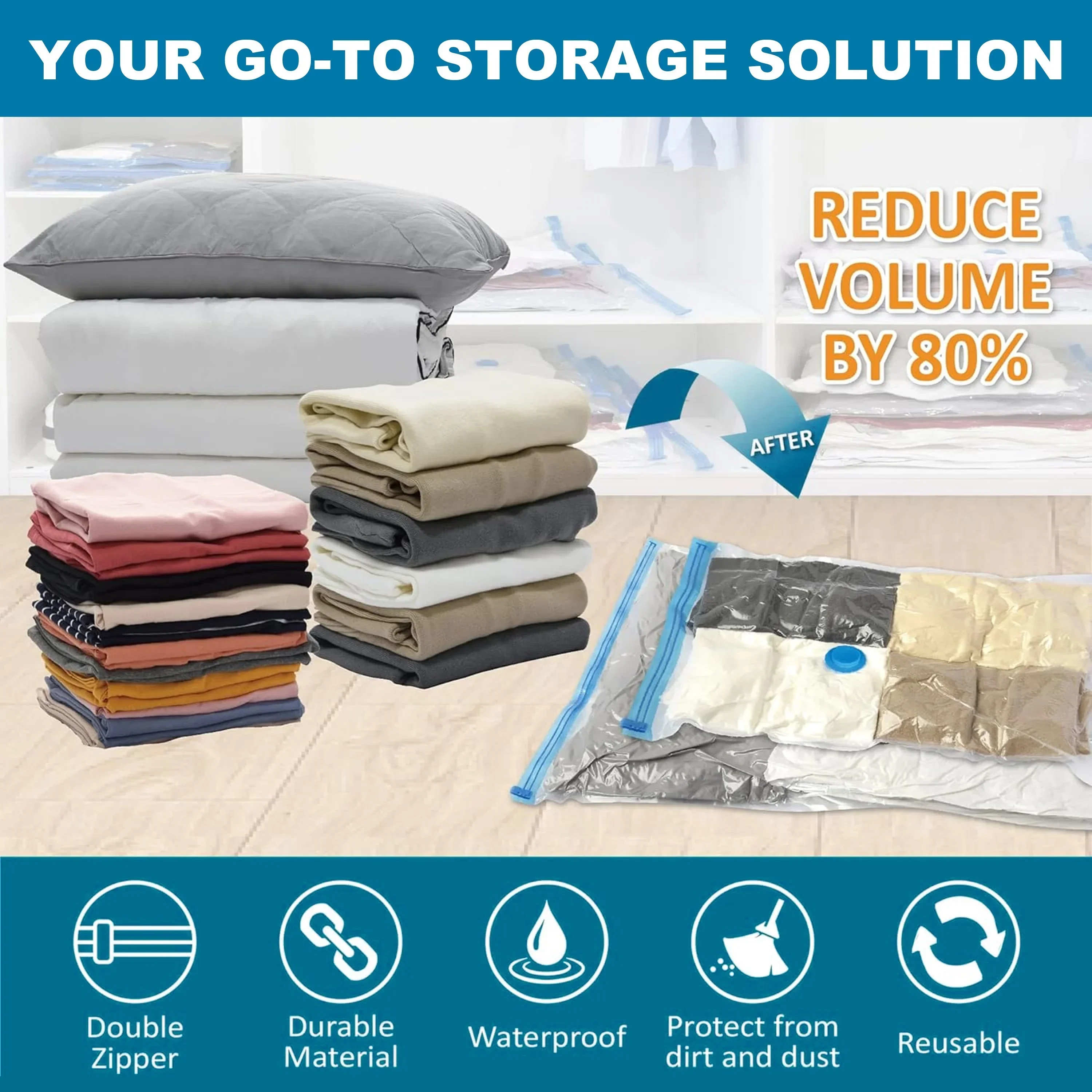 4pcs Vacuum Compression Storage Bag, Sealed Clothing Storage Bag, Household Space Saving Organizer, Excluding Manual Pump