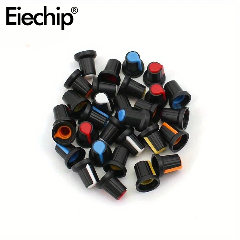 Potentiometer Knobs 30pcs/lot WH148 15X17mm 6mm Plastic Knobs Cap 5 colors Yellow Orange Blue White Red