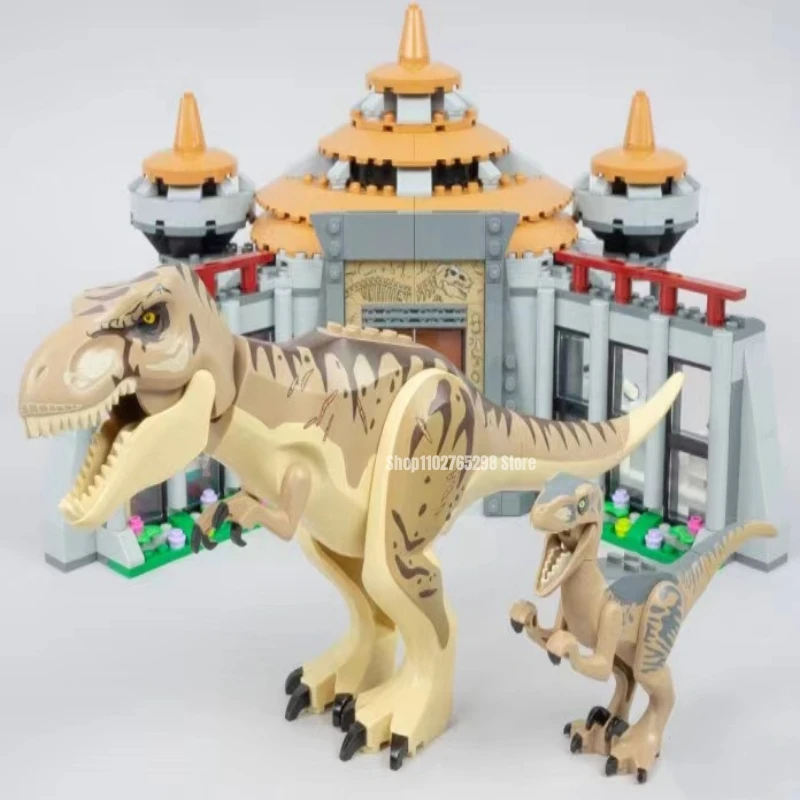방문객 센터 빌딩 블록, T. rex 랩터 모델에 맞는 76961 장난감, 어린이 크리스마스 선물, 698 개