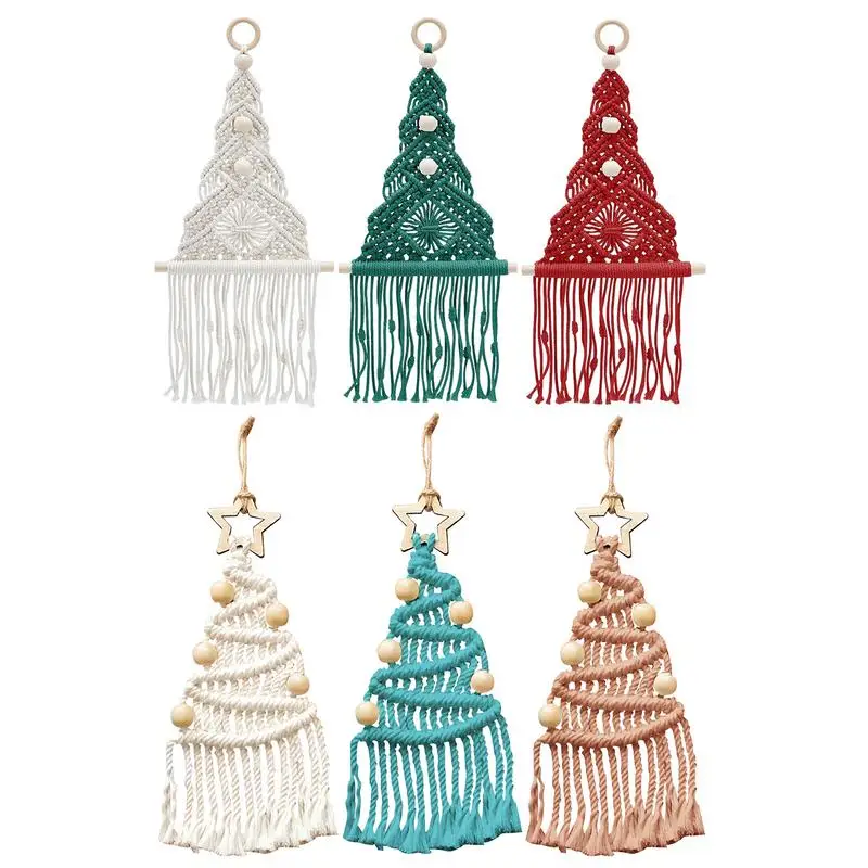 

3pcs Christmas Tree Macrame Decors Beginners DIY Boho Braiding Kit Arts and Crafts Macrame Woven Tree Hanging walls Ornaments