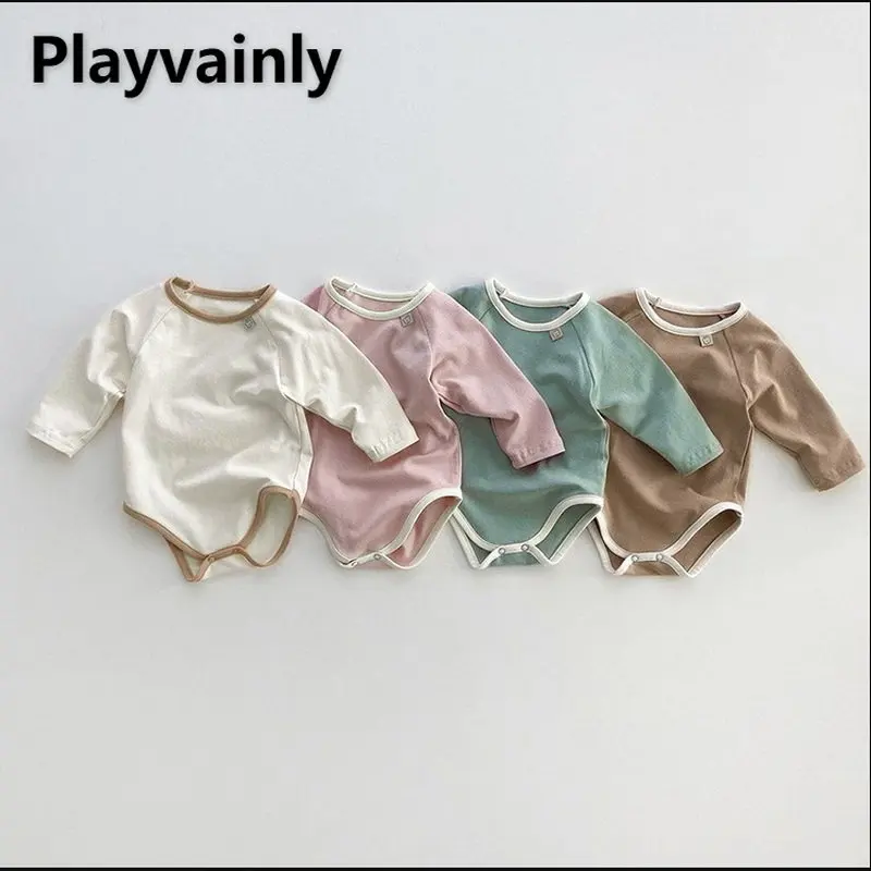 Baby Clothes Autumn Baby Boy Girl Bodysuit Solid Color Cotton Long