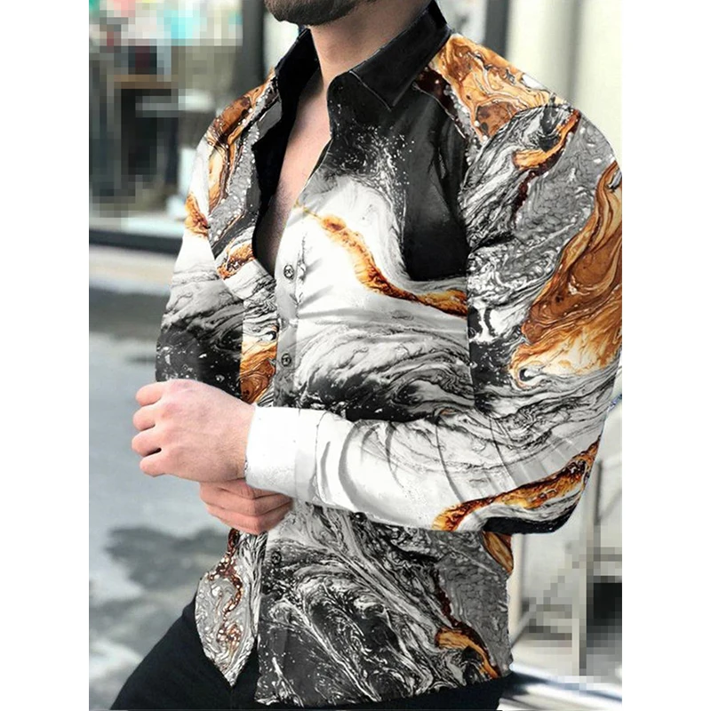 Luxury Social Men Shirts Turn-down Collar Buttoned Shirt Casual Tiger Print Long Sleeve Tops Men's Clothing Prom Party Cardigan short sleeve button down