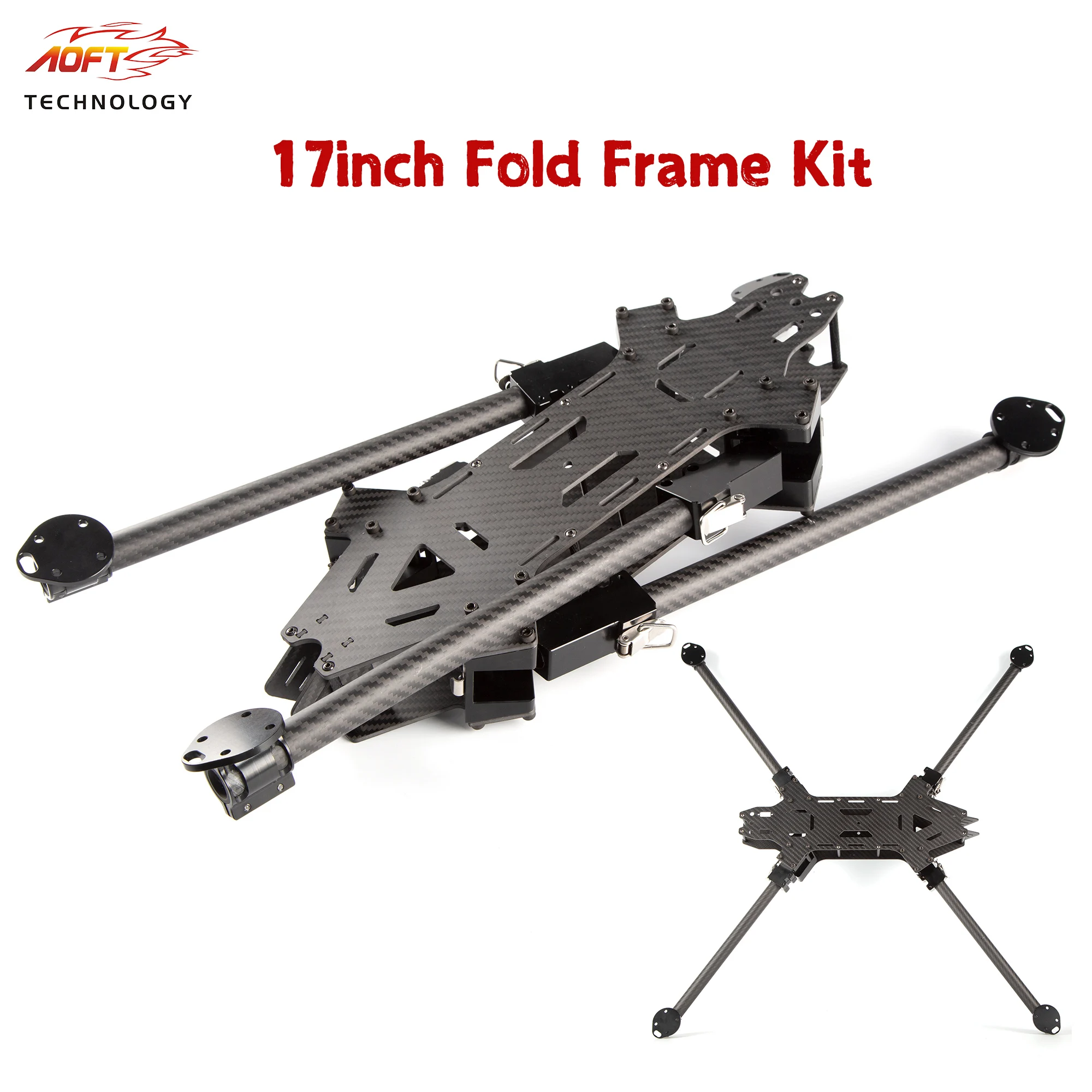Kit cadre pliable FPV carbone 17 pouces 790mm pour drone course RC, vue d'ensemble du châssis noir en fibres de carbone.