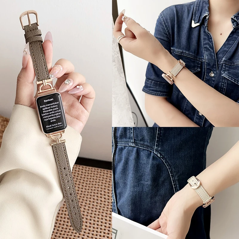 Elegant Metal and Leather Strap for Samsung Galaxy Fit 3 Smartwatch