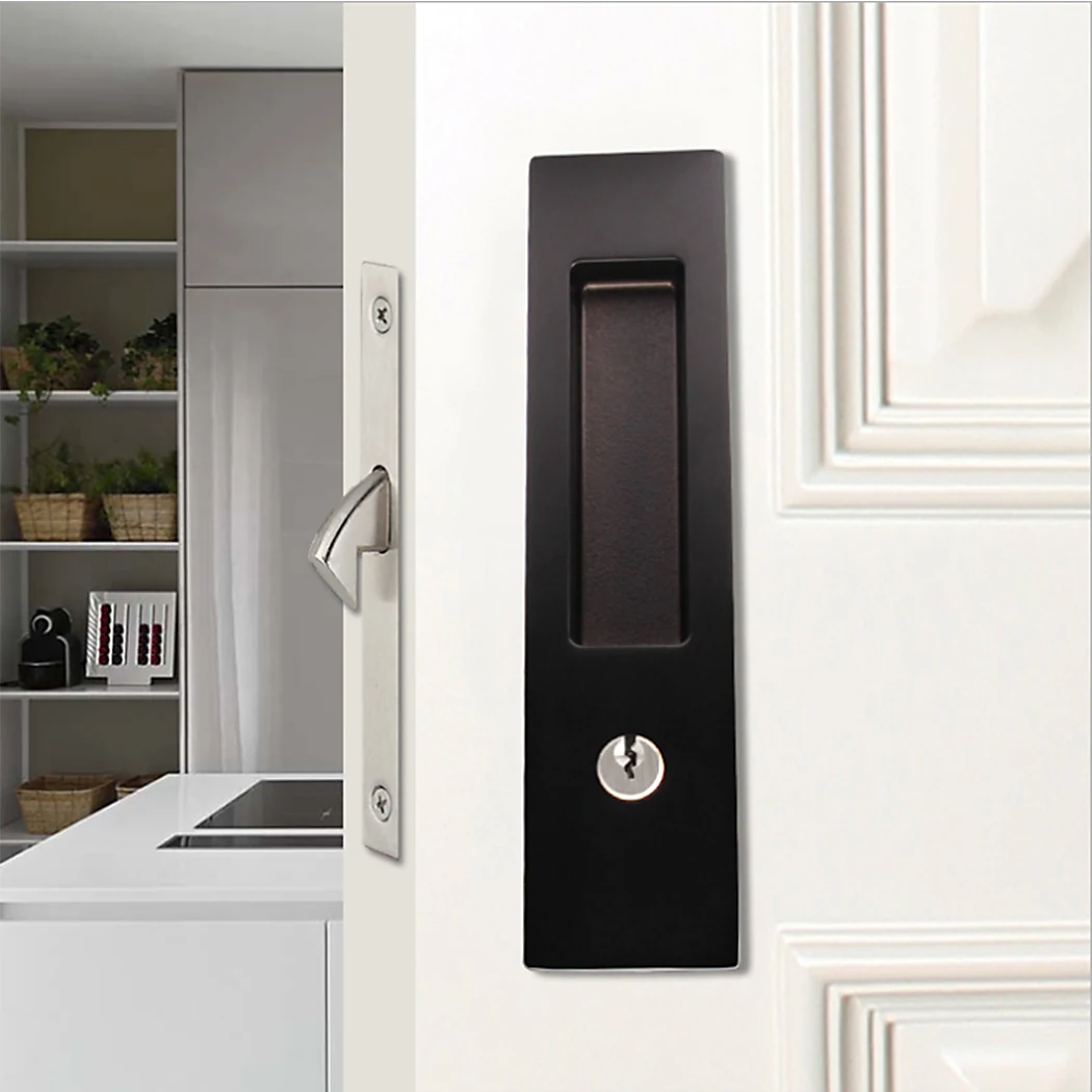 New Sliding Door Lock Bedroom Double-sided Spring Embedded Folding Door Hook Clasps Invisible Key Lock Furniture Hardware
