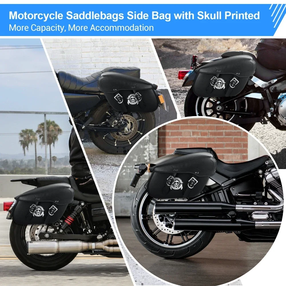 Motorcycle Saddlebags Skull Pattern 40L Large Capacity Waterproof Synthetic Leather Universal Rear Side Bags Luggage Storage