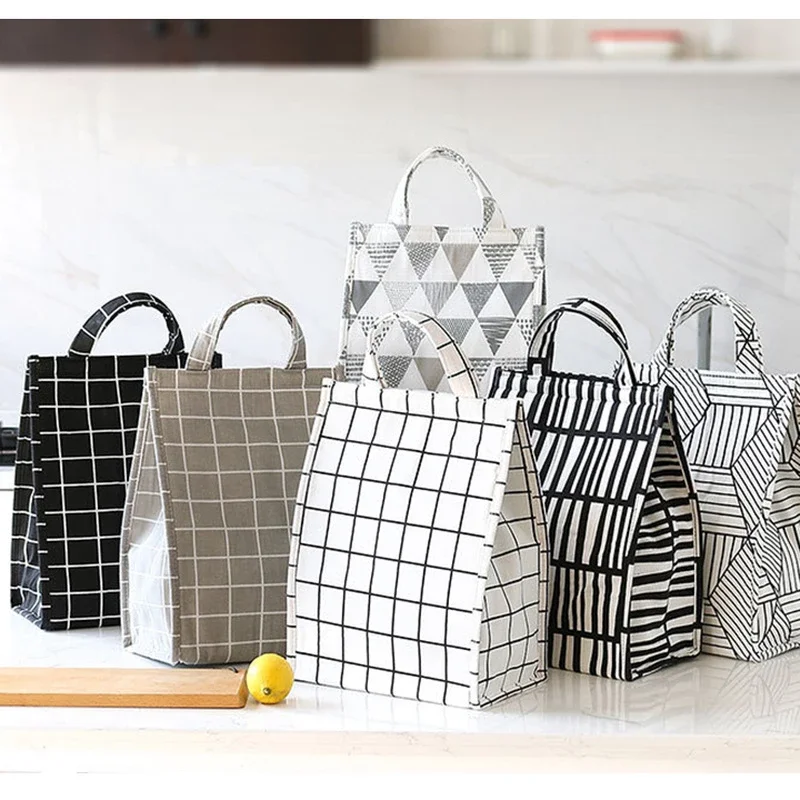 식품 쿨러 가방 방수 휴대용 열 옥스포드 점심 가방 여성 남성 키즈 대형 스트라이프 절연 도시락 가방 토트 백 