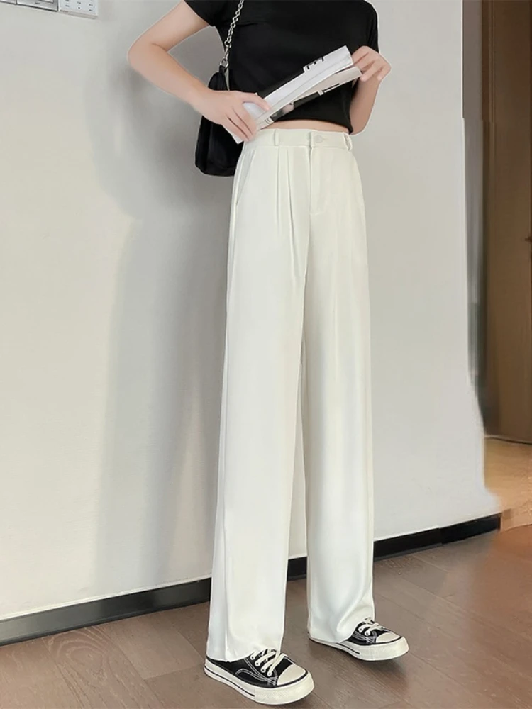 Women High Waist Floor-Length Suits Pants Autumn Winter White