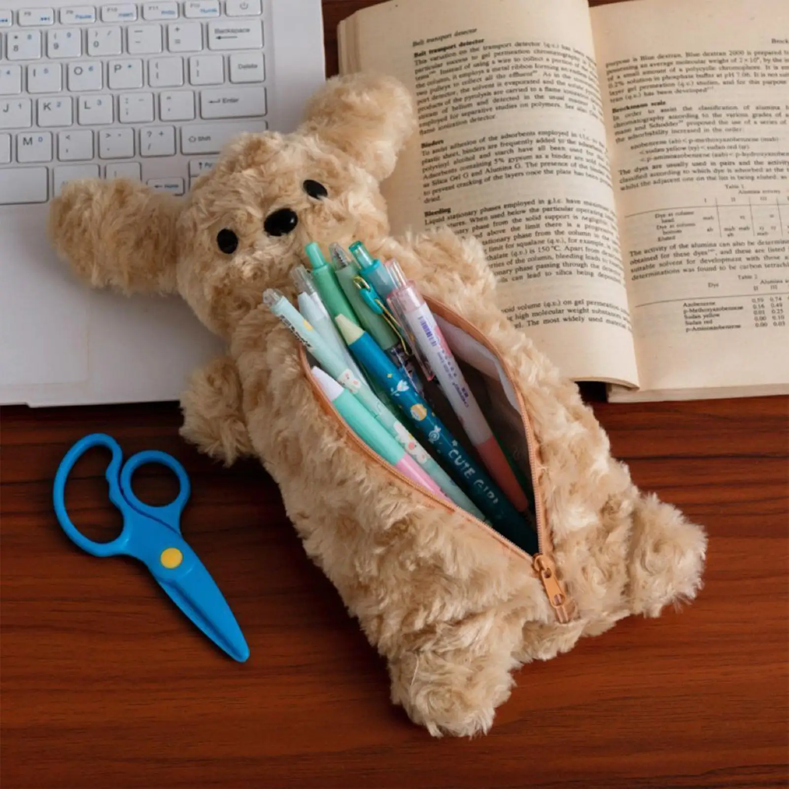 Astuccio per Matite a Forma di Cucciolo, Portamatite Carino in Peluche Morbido, Grande Capacità, per Studenti e Cancelleria Scolastica - immagine 2