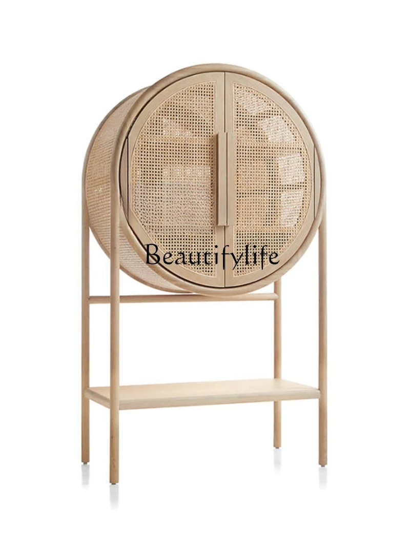 

New Chinese Style Solid Wood Rattan Woven Curio Cabinet Hotel Designer B & B Wardrobe Landscape Cabinet High Cabinet Complete