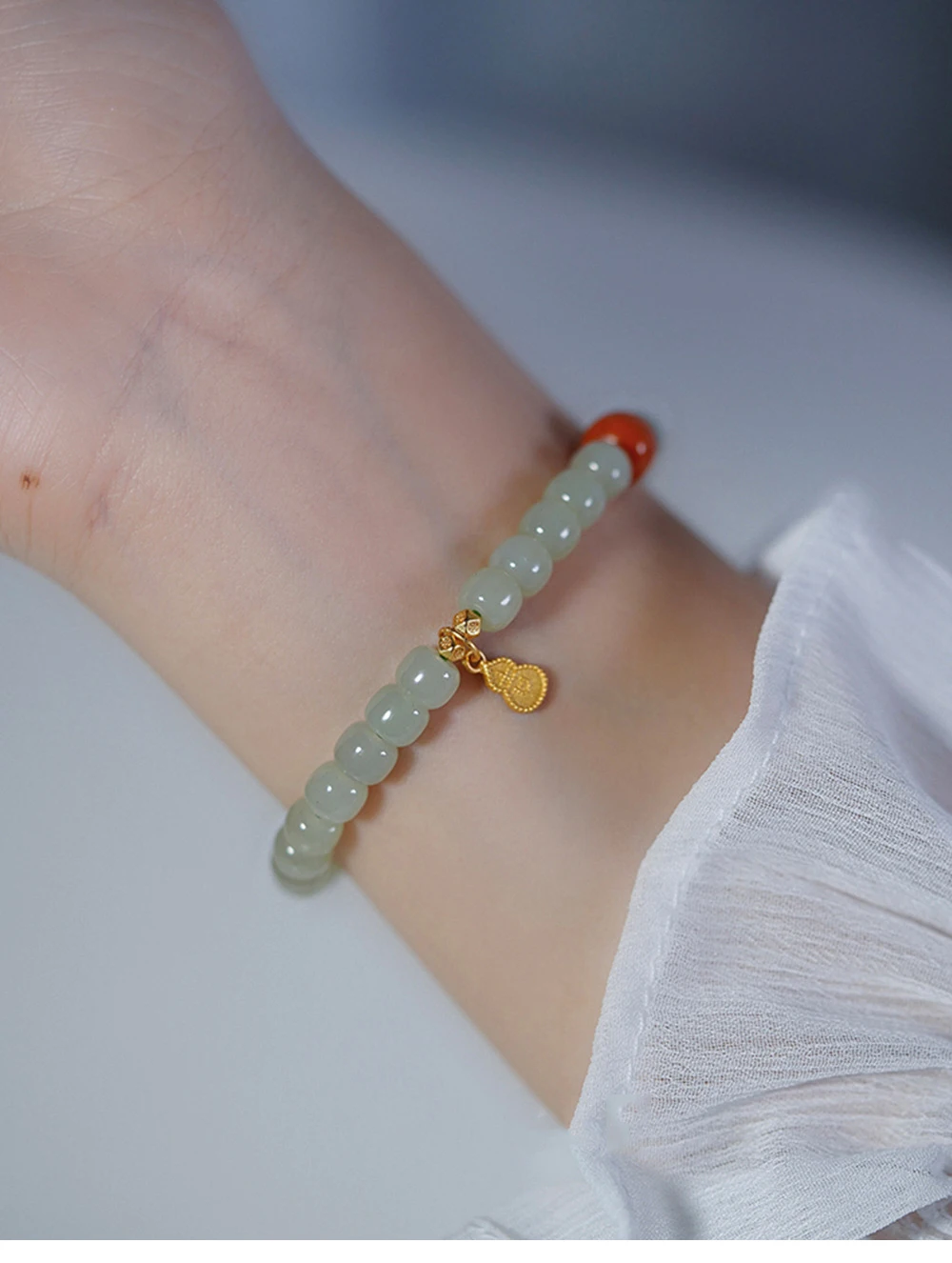 Frauen Strings Heißer Verkauf Explosion Handstring Rote Perlen Designs Mode Natürliche Hetian Jade Armband – Detail 2