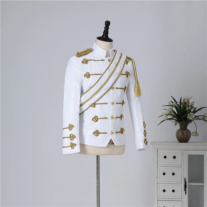Modern Michael Jackson Sequined Performance Outfit New Men's Banquet Guest Band Rock Singer Costume Stand Up Collar Jacket