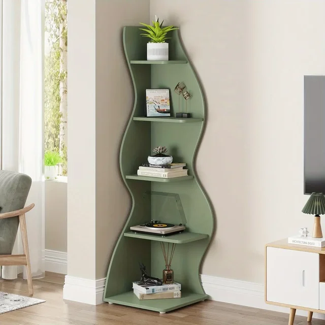 Modern 5-Tier Corner Bookshelf Wall Mounted Floating Shelves Unit Space Saving Storage for Living Room Home Office Bookcase.