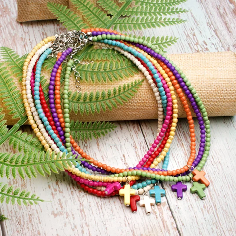 Natural Blue Red Howlite Stone Choker Necklace