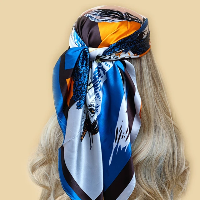 90*90cm Women Scarf Silk Feeling Muffler Handkerchief Rings wrap