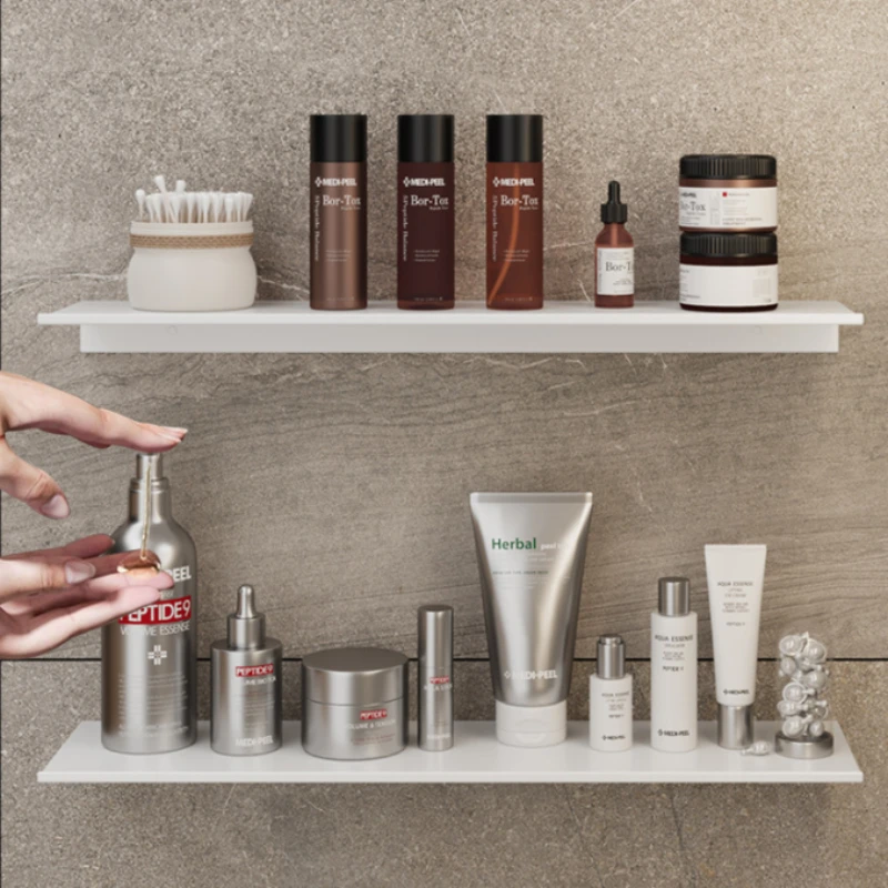 ชั้นวางของติดผนังห้องน้ำสีขาว/แผงด้านหน้ากระจกอ่างล้างหน้าอลูมิเนียมอัลลอยด์แบบไม่มีรู 1