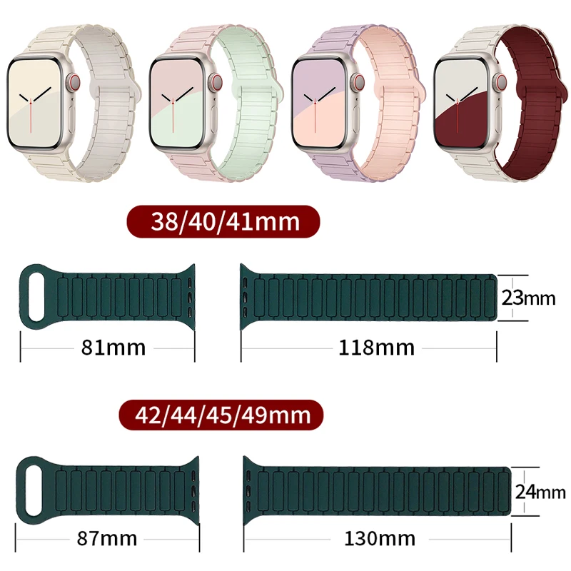 애플 워치 울트라 밴드용 스트랩, 49mm, 44mm, 40mm, 45mm, 38mm, 41mm, 42mm, 마그네틱 실리콘 팔찌, 아이워치 시리즈 9, 8, 7, 6, Se 2