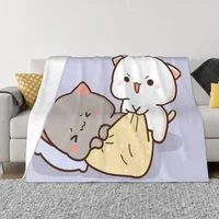 Peach and Goma Mochi Cat Blanket Fashion Soft Fleece Spring Warm Flannel Throw Blankets for Sofa Outdoor Bed Bedspread Bedspre 1