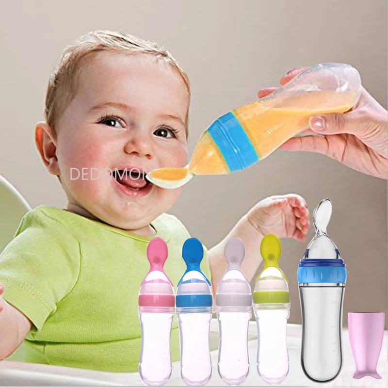 Squeezing Feeding Bottle Silicone Newborn Baby Training Rice Spoon