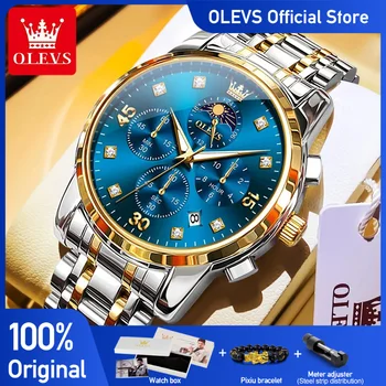 OLEVS 3652 Mens Watch Original Brand Multifunctional Chronograph Quartz Watch Waterproof Luminous  Automatic date Watch For Man