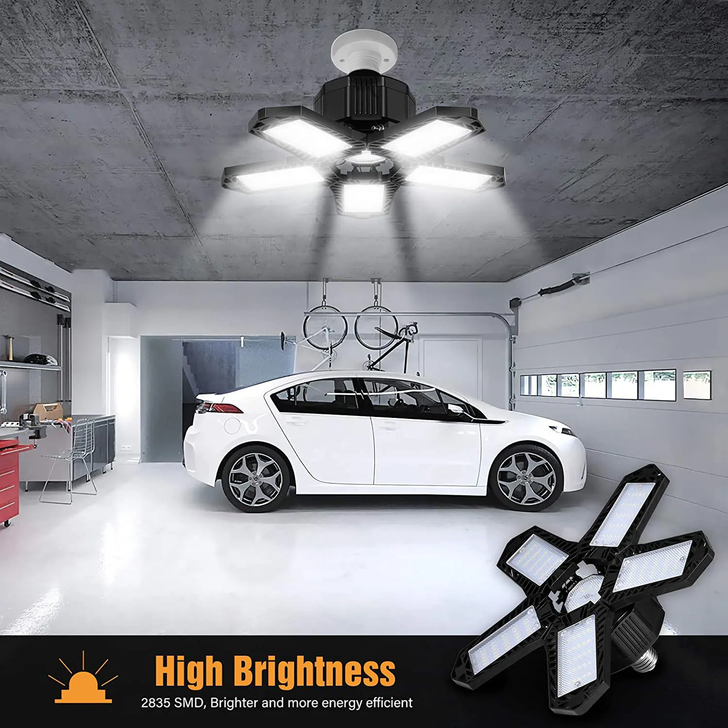 150W Led Garage Light E27/E26 15000LM Lamp Adjustable Deformable Bulb Ceiling Light for Shop/Storage/Warehouse Workshop Lighting