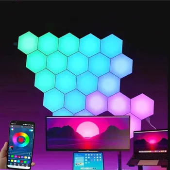 1-24 PCS Touch Sensor LED Night Light Sensitive Hexagonal LED Quantum Lamp Modular Hexagons Creative Decoration Wall Lamp 1