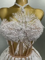 2025 Sexy Pearl Sequins Tassel Sleeveless Glitter Mini Dress Women Singer Bar Nightclub Stage Performance Clothing Show Outfit - Image 3