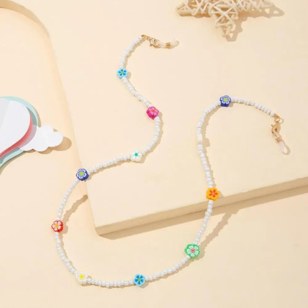 

Candy Color Fashion Crystal Women Soft Clay Mask Cord Holders Face Mask Necklace Bead Glasses Chain Eyeglass Lanyard