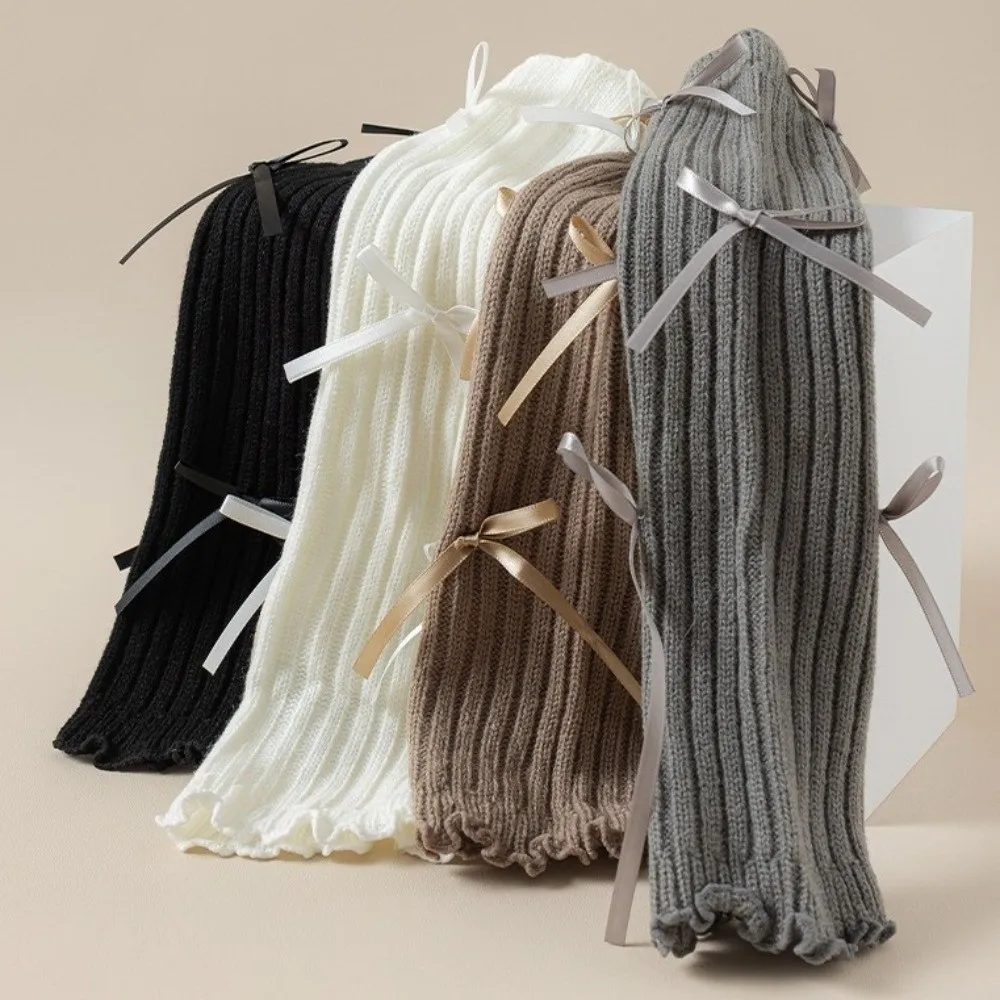 Japanese Y2K Lace Bow Kids Leg Warmers Soft Keep Warm Long Socks Thicken Knitted Leg Covers Autumn Winter