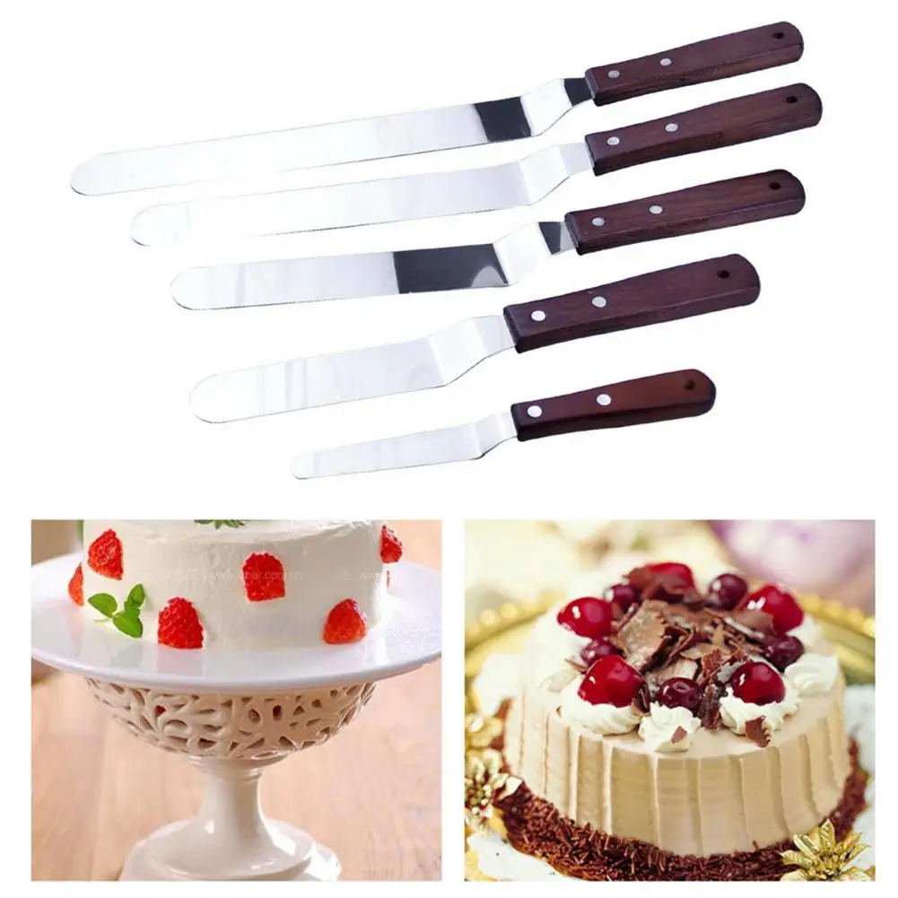 Food Grade Cake Spatula Professional Stainless Steel Cake Spatula Set with Wooden Handle Food Grade Cream Jam for Baking