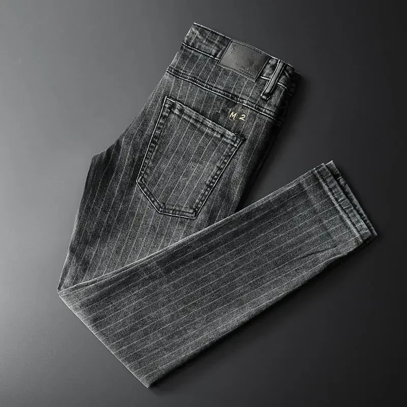 Trousers Skinny Luxury Men's Jeans Stripe Slim Fit Man Cowboy Pants with Pockets Tight Pipe Soft in Plus Size Trend Xs