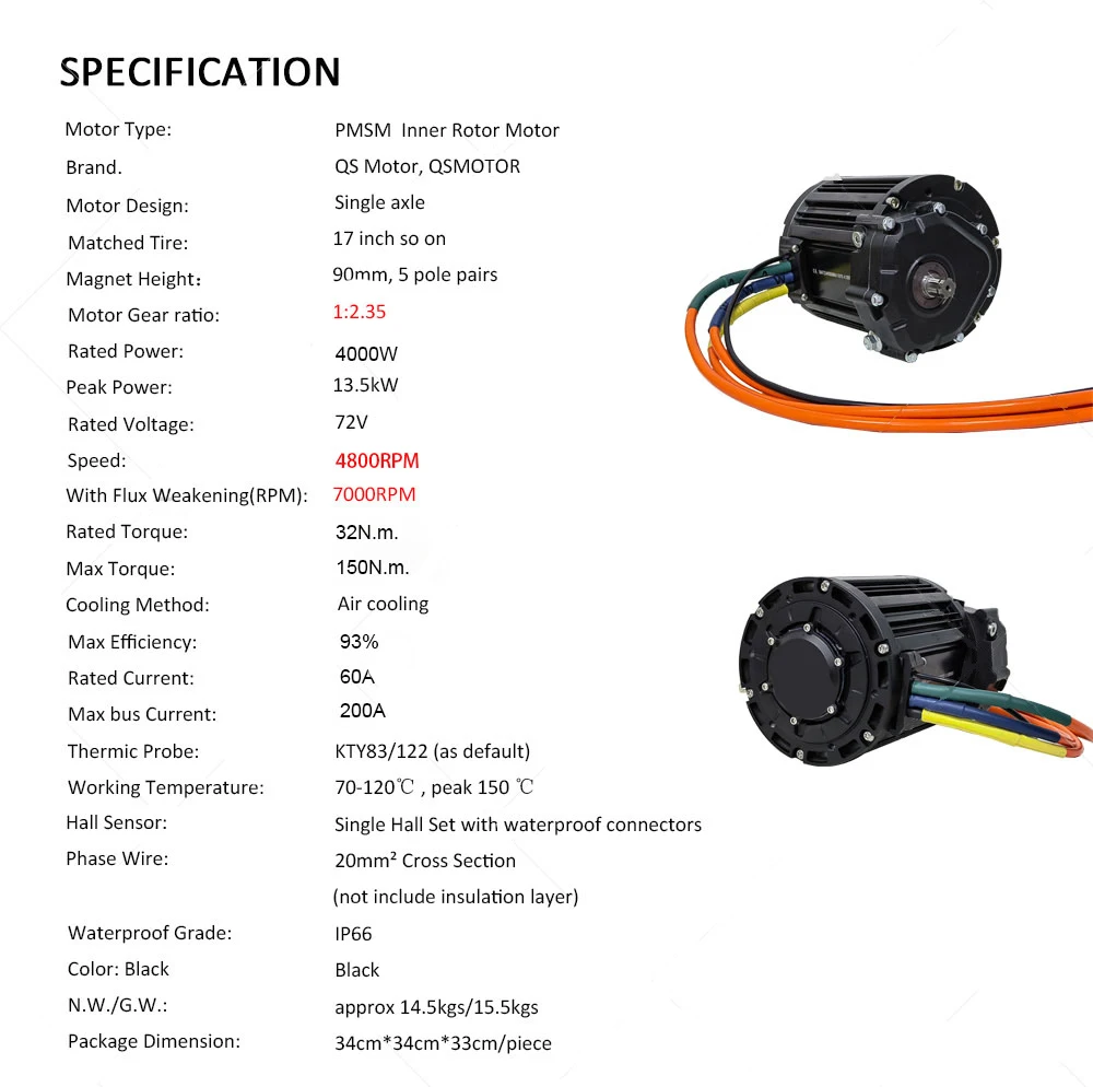 QS 90H 138 4000W V3 Mid Drive Motor 1:2.35 Gear Box with BLDC Fardriver ND72680 Controller NBTFT-5 Display for Motorcycle